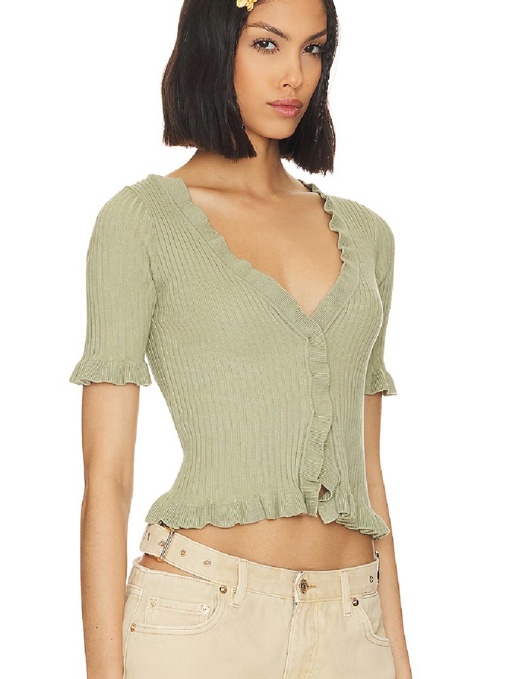 Lovers + Friends
Carissa Ruffle Sweater
Color: Matcha Green
Small NWT